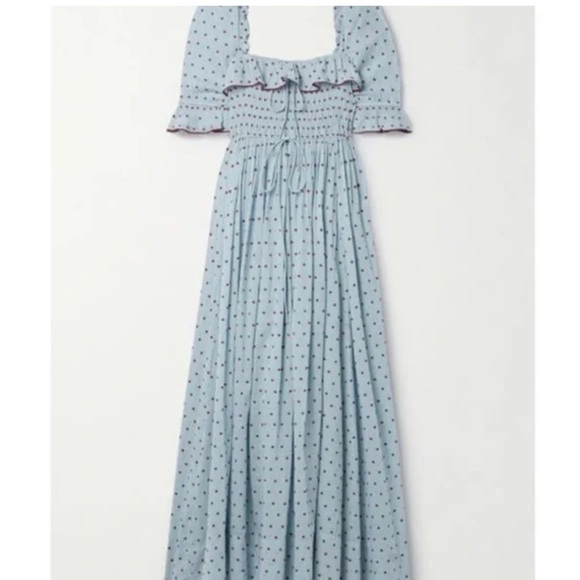 Doen Sol Blue RED Pol Ka Dot Ruffle Maxi Dress - Picture 4 of 8